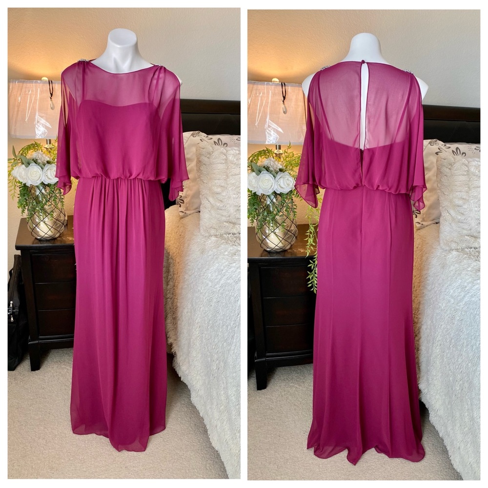 Chiffon Keyhole Sleeve Bridesmaid Dress